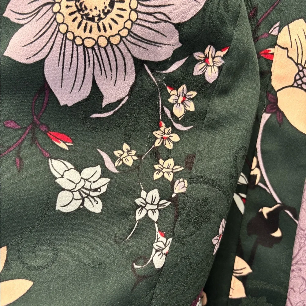 Chic Floral Kimono Jacket (Chico’s) – Dark Green with Lavender Lining Size 8/10 - Picture 7 of 7